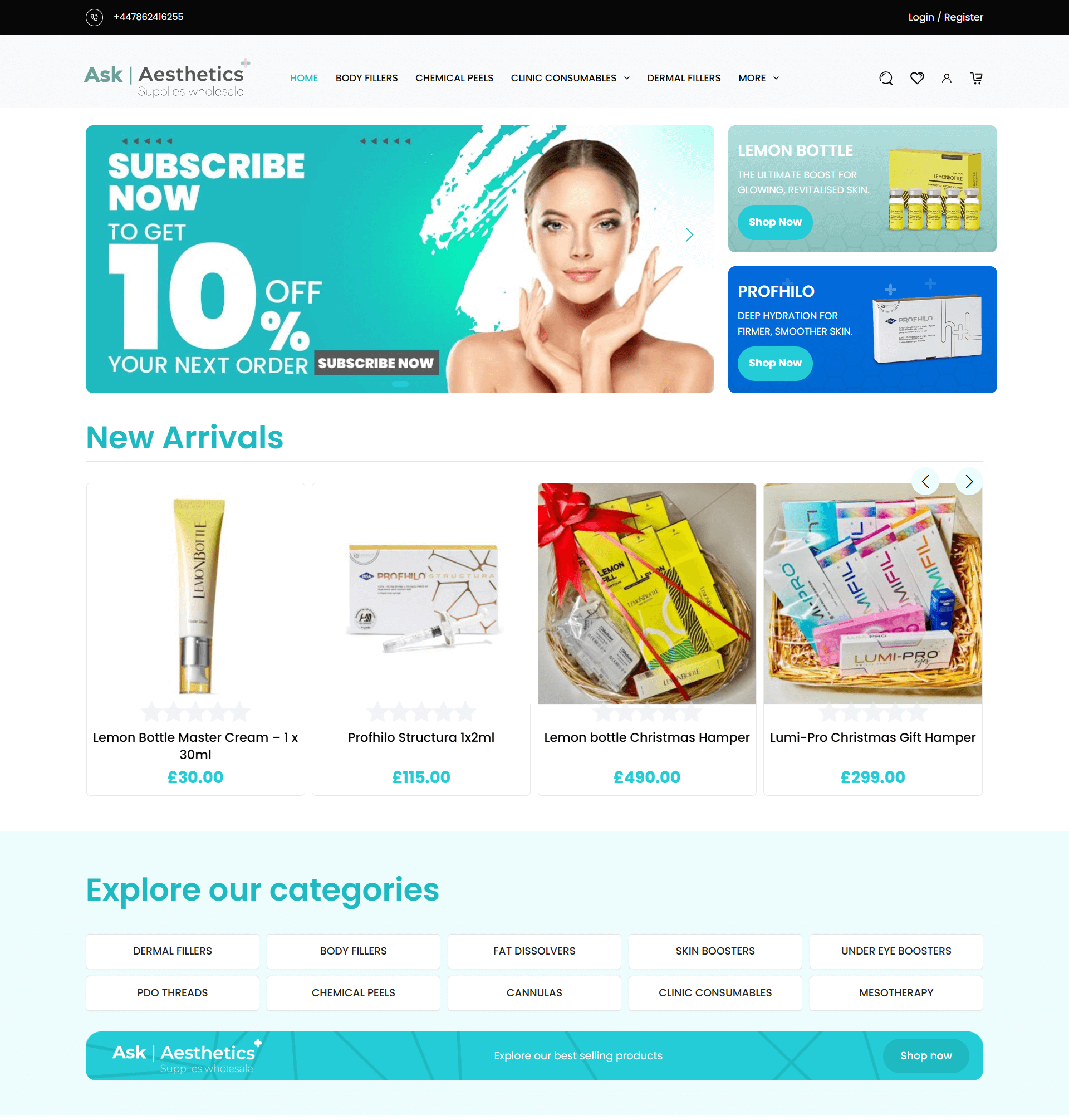 Ask Aesthetic Supplies Ecommerce website using wordpress Woocommerce eCommerce Web Design Services soft ranges